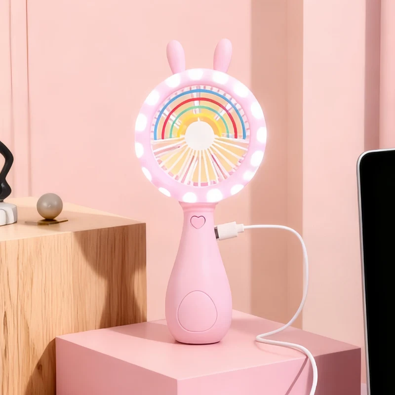 Damen bærbar håndvifte med LED-funksjon og innovativ kanin-design Luvikno