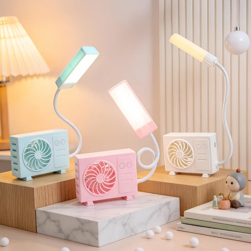 Kvinnelig multifunksjonell bordlampe med integrert vifte Luvikno