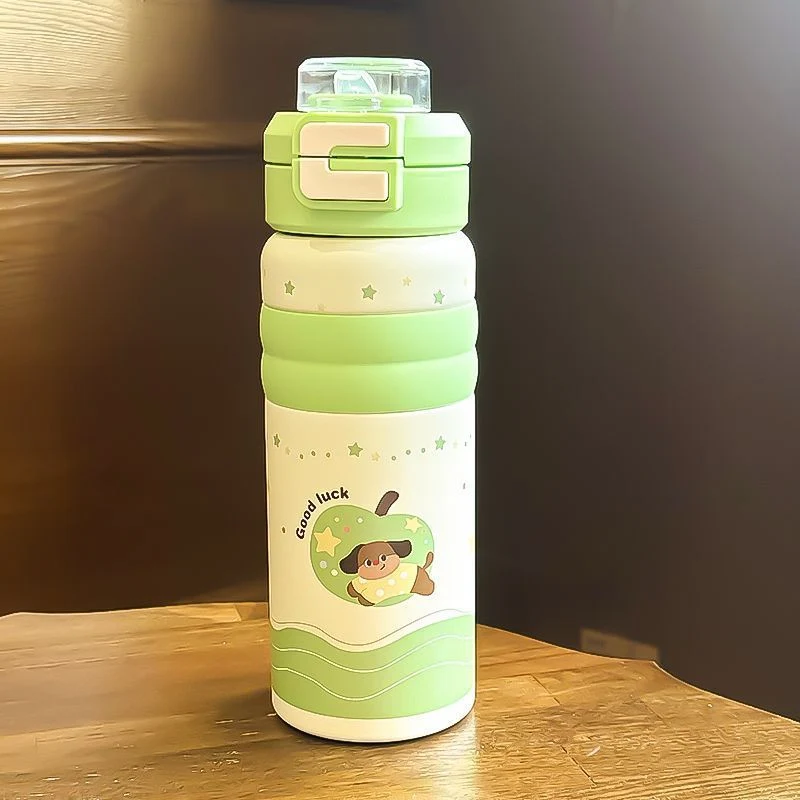 Damen Isolier-Trinkflasche mit sicherem Klappverschluss und niedlichem Hundemotiv Luvikno