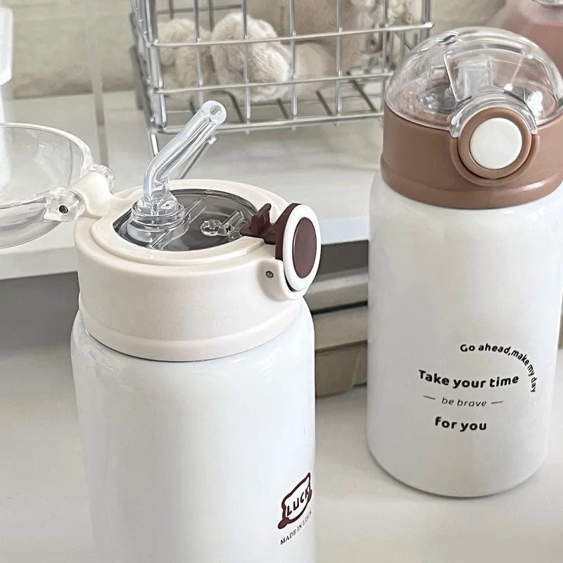 Damen Isoliertrinkflasche mit innovativem Klappdeckel und praktischem Griff Luvikno