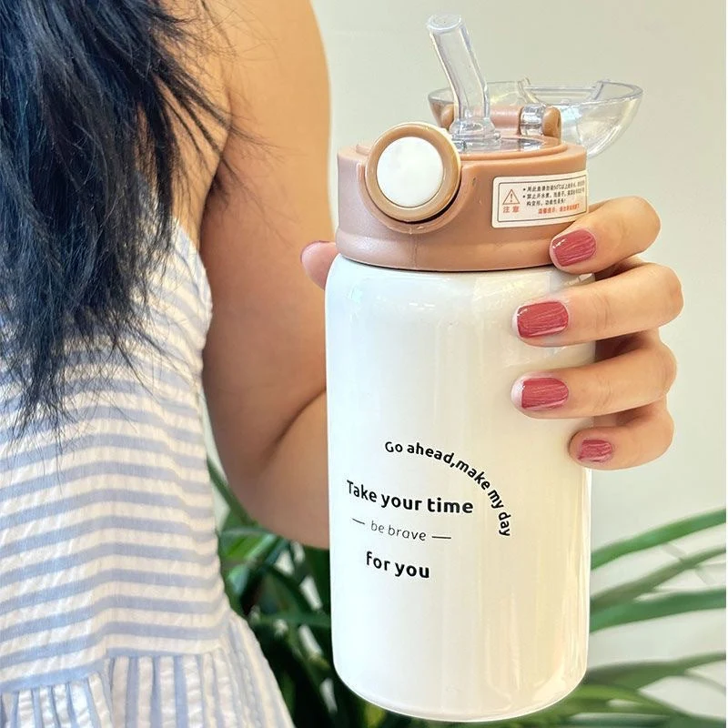 Damen Isoliertrinkflasche mit innovativem Klappdeckel und praktischem Griff Luvikno