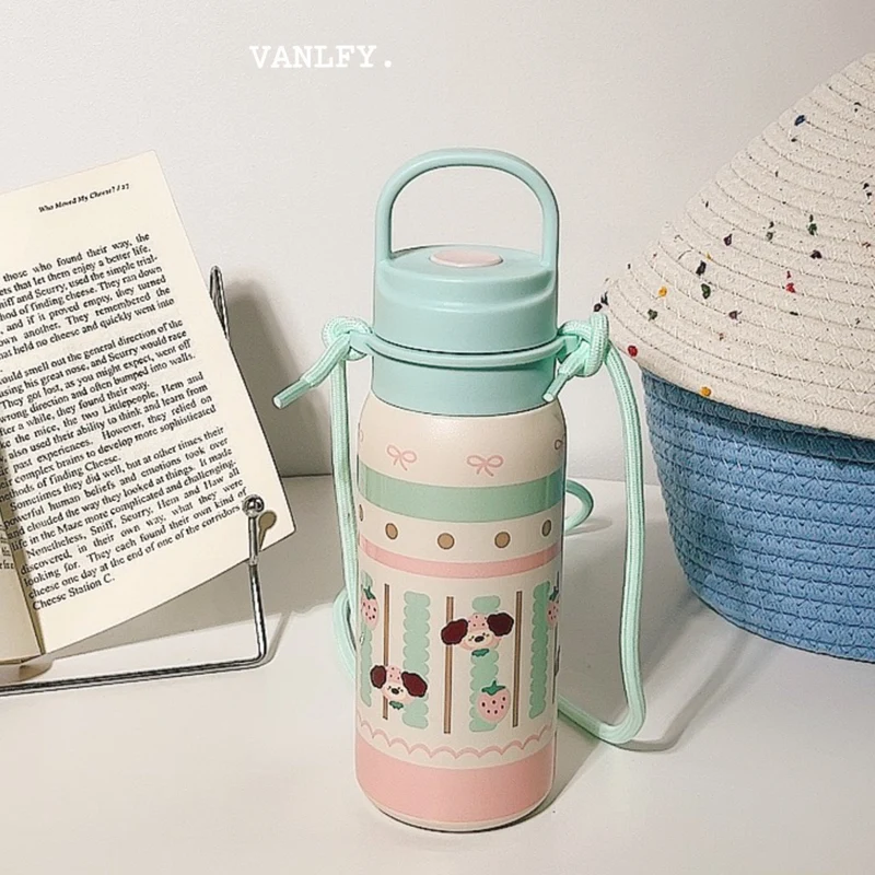Damen Isoliertrinkflasche mit durchgehendem Tierdesign und Trageriemen Luvikno