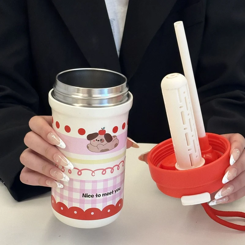 Damen Isoliertrinkbecher mit fröhlichem Kaninchenmotiv Luvikno