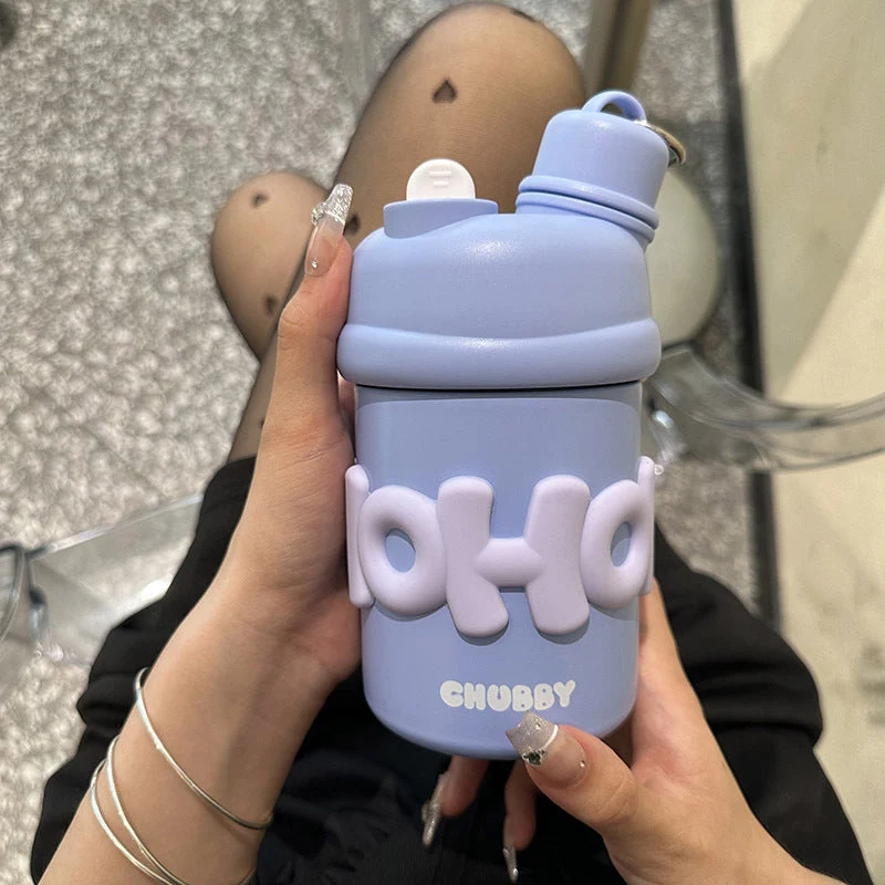Damen isolierte Wasserflasche mit ergonomischem Tragegriff und fröhlichem Motiv Luvikno