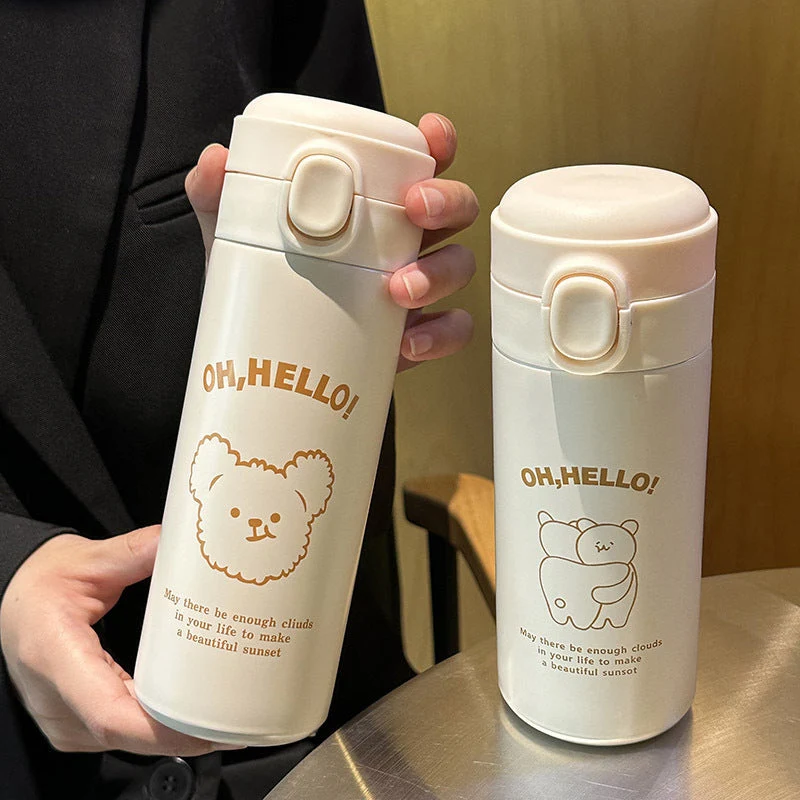 Damen isolierte Trinkflasche mit süßem Tierdesign und praktischem Klappdeckel Luvikno