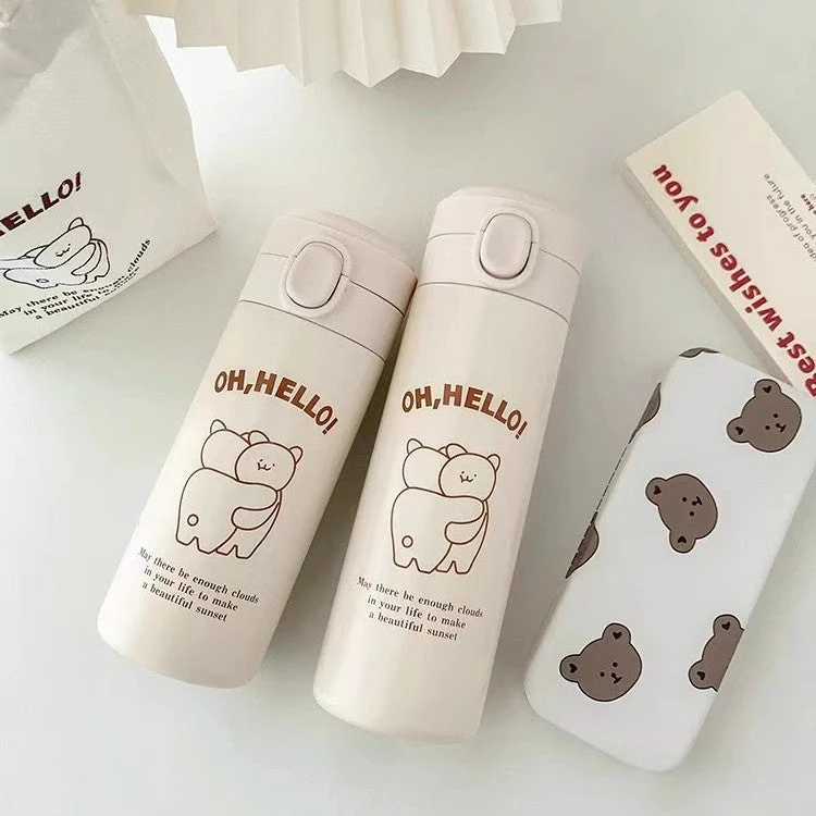 Damen Isolierflasche mit sicherem Druckverschluss und süßem Tierdesign Luvikno