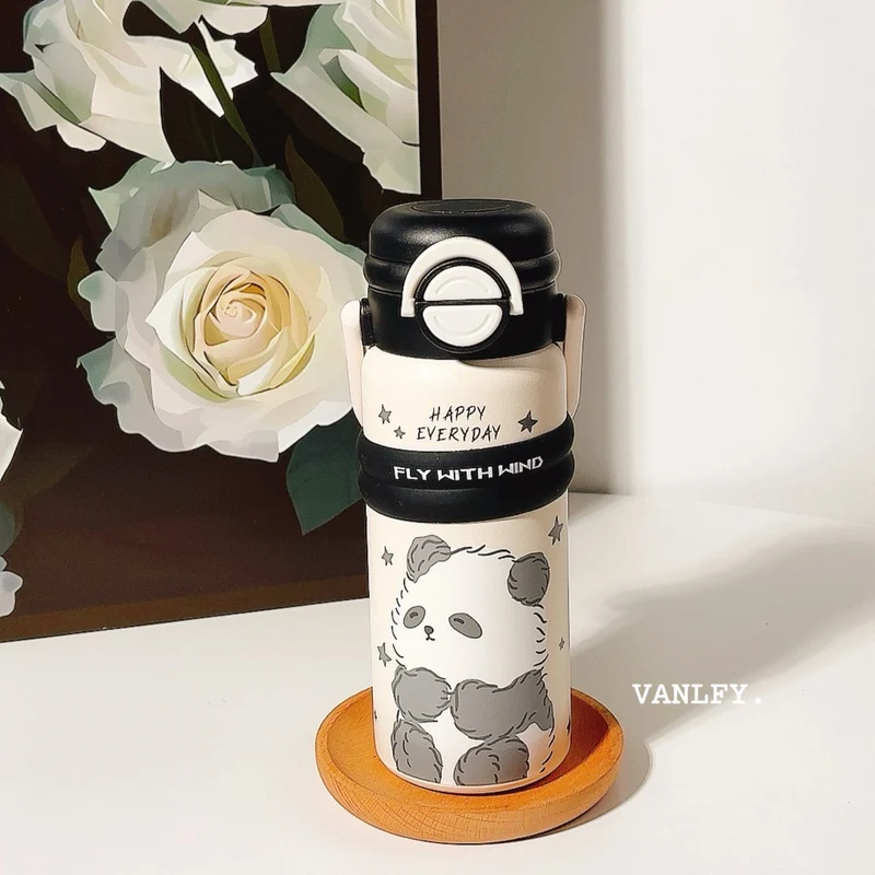 Damen Isolier-Trinkflasche mit praktischem Klappverschluss und niedlichem Tierdesign Luvikno