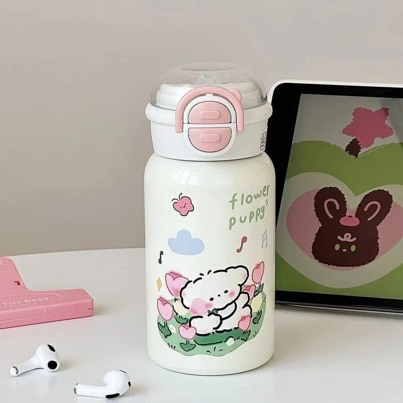 Damen Isolier-Trinkflasche mit integriertem Sicherheitsverschluss und helles Tierdesign Luvikno