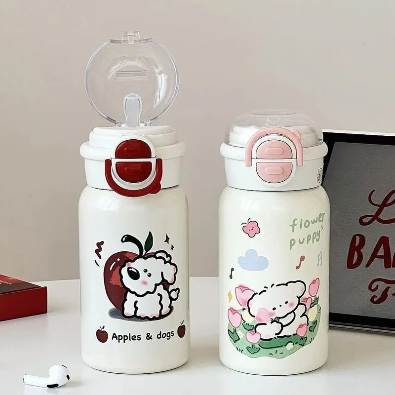 Damen Isolier-Trinkflasche mit integriertem Sicherheitsverschluss und helles Tierdesign Luvikno