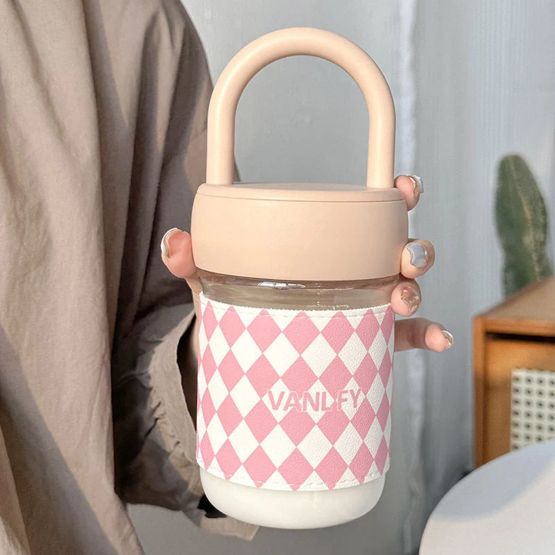 Damen Hochwertige Glas Trinkflasche mit ergonomisk håndtak Luvikno