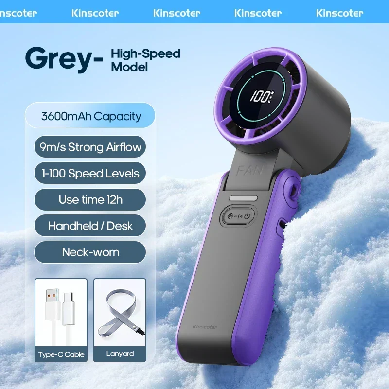 CoolityGo Håndholdt Vifte med Is-Kjøling Teknologi | 100 Fartnivåer | 3600mAh Batteri | Sammenleggbar & Ultralett | Luvikno