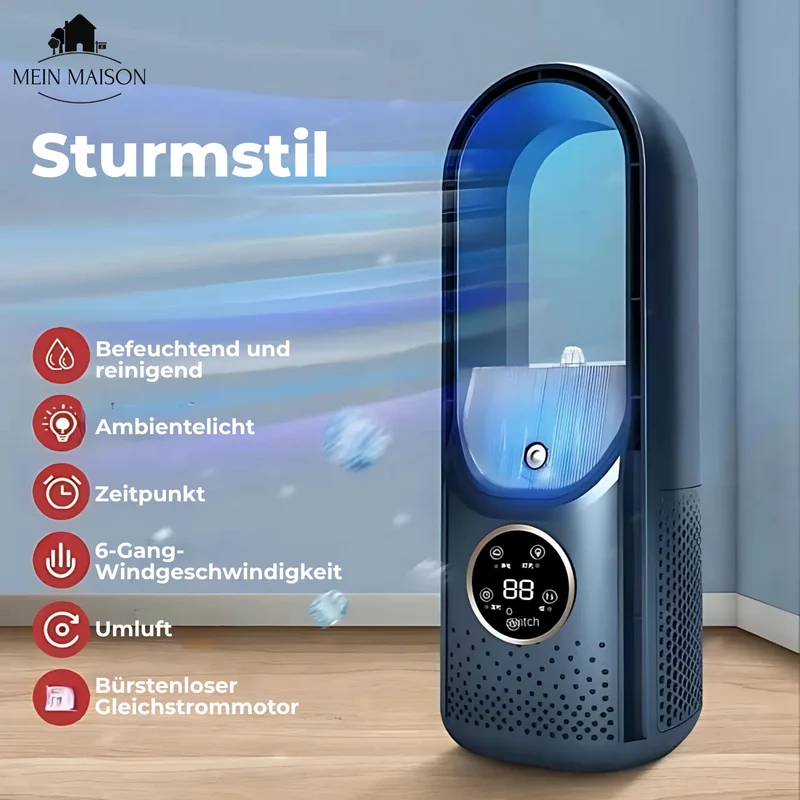 Airevo Air Cooler | Blad-løs USB Vifte | 6 Nivåer | Stille & Med Timer | Luftfukting | Luvikno