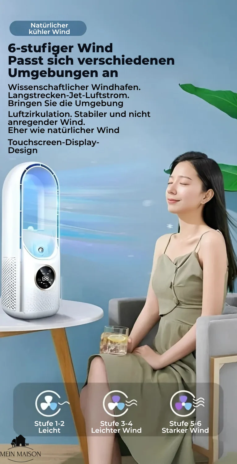 Airevo Air Cooler | Blad-løs USB Vifte | 6 Nivåer | Stille & Med Timer | Luftfukting | Luvikno