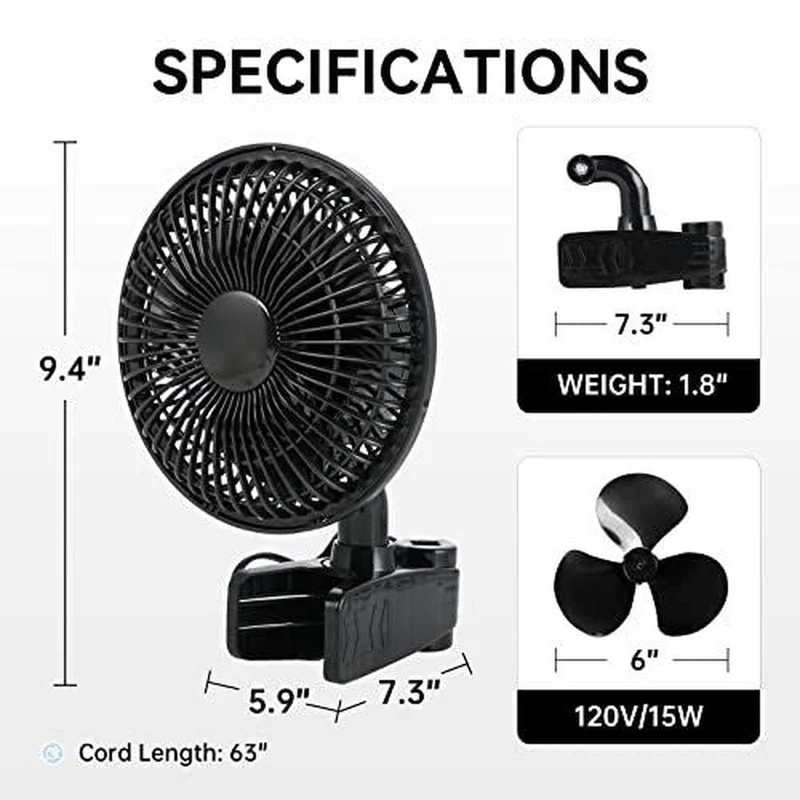 Grow Tent Poles Clip Fan Monkey Fan 6inch svart | Luvikno