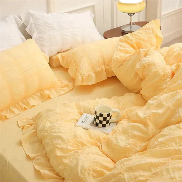 Icy Seersucker Sommer Kjøl Quilt Blonde 4-delt Sett | Luvikno