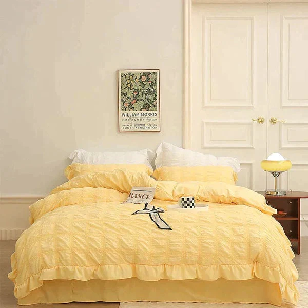 Icy Seersucker Sommer Kjøl Quilt Blonde 4-delt Sett | Luvikno
