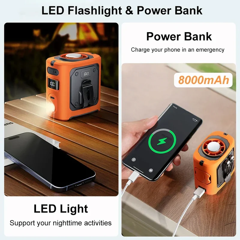 8000mAh Bærbar Kjøle Hoftevifte med Power Bank & LED Lyskilde – FrostBreeze | Luvikno
