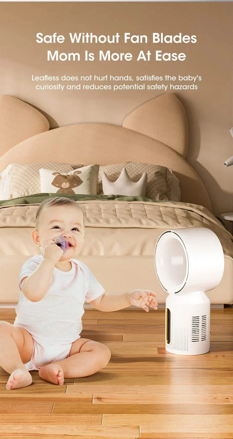 Desktop Bladeless Electric Fan Bordvifte 5-hastighets tårnvifte for baby kjøler luftkondisjonering USB oppladbar kjølevifte | Luvikno