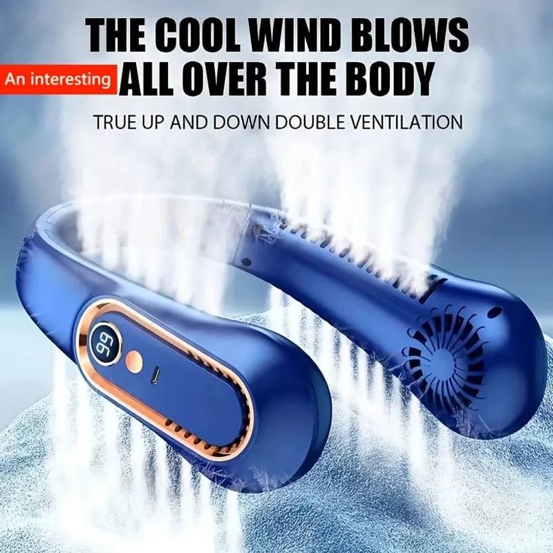 1pc Vaneless Hanging Neck Fan, Portable USB Cooler Fan Med 5 Hastigheter Og Digitale Skjerm - Super Sterk Teknologi Og Bladeless Design For Utendørsbruk | Luvikno