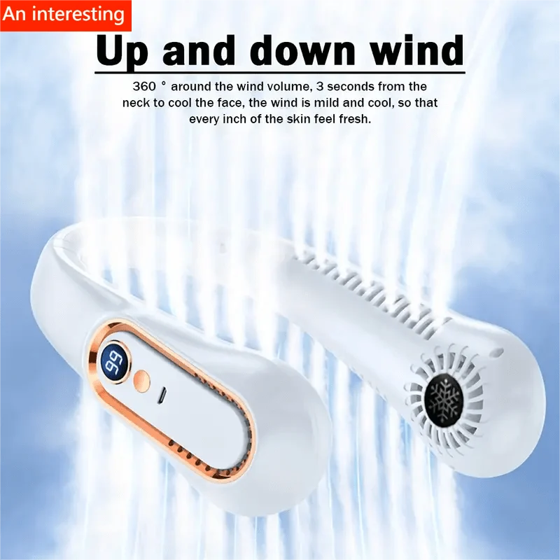1pc Vaneless Hanging Neck Fan, Portable USB Cooler Fan Med 5 Hastigheter Og Digitale Skjerm - Super Sterk Teknologi Og Bladeless Design For Utendørsbruk | Luvikno