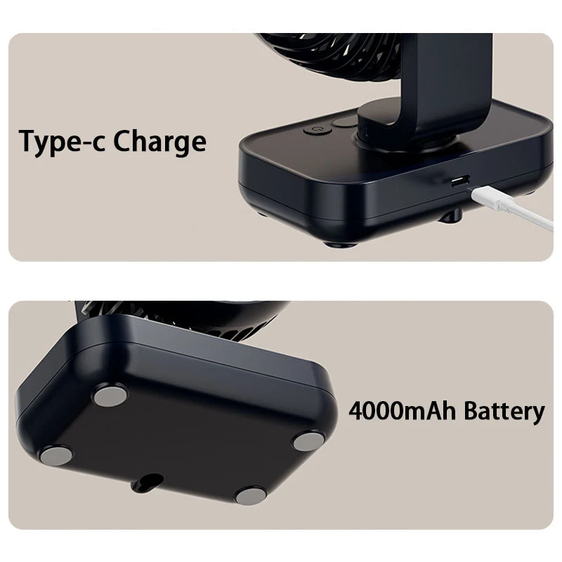 Bærbar oppladbar USB-bordvifte med 4 hastigheter | Luvikno