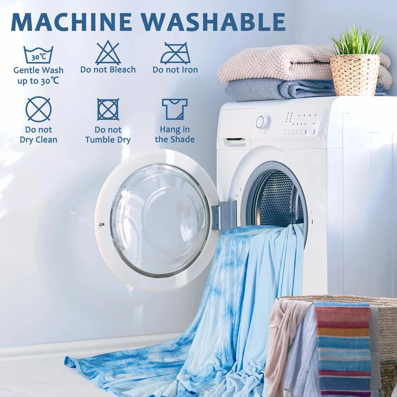 Tie Dye Kjøleteppe – Q-Max 0.5+ Dobbeltlag Dobbelsidig Kald Berøring Teppe for Komfortable Sommernetter – Blå | Luvikno