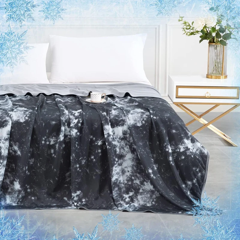 Tie-Dye Kjøleteppe – Q-Max > 0,5, Dobbeltsidet & Stilig Farge Svart | Luvikno