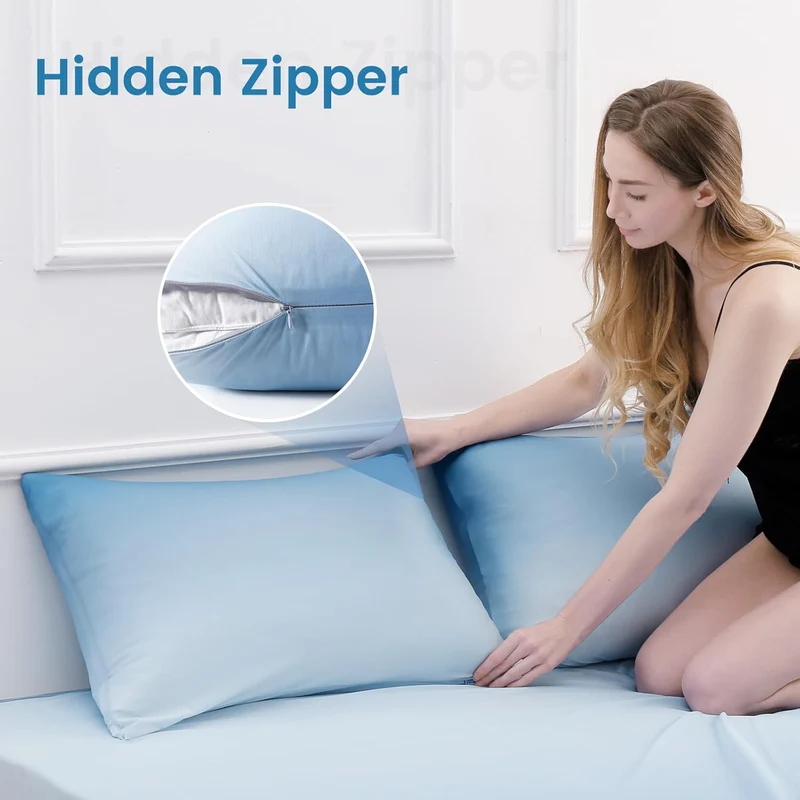 2 Pak Blå Kjølepillowcases – Pustende, Myke, Hud- og Hårbeskyttende | Luvikno