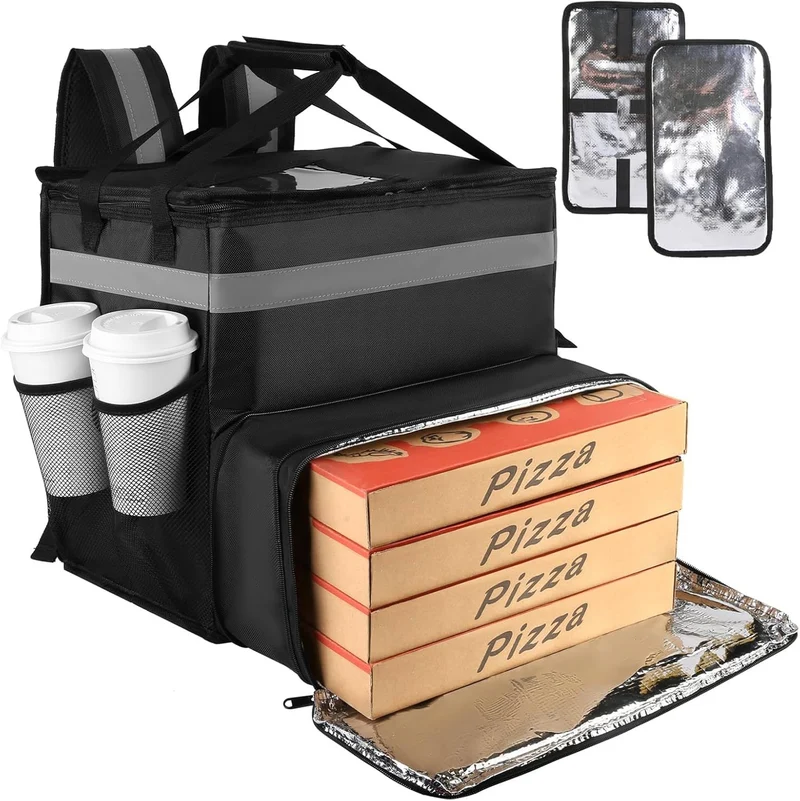 Dame Isolert Pizza-leveringstaske med drikkeholdere og reflekterende elementer Luvikno