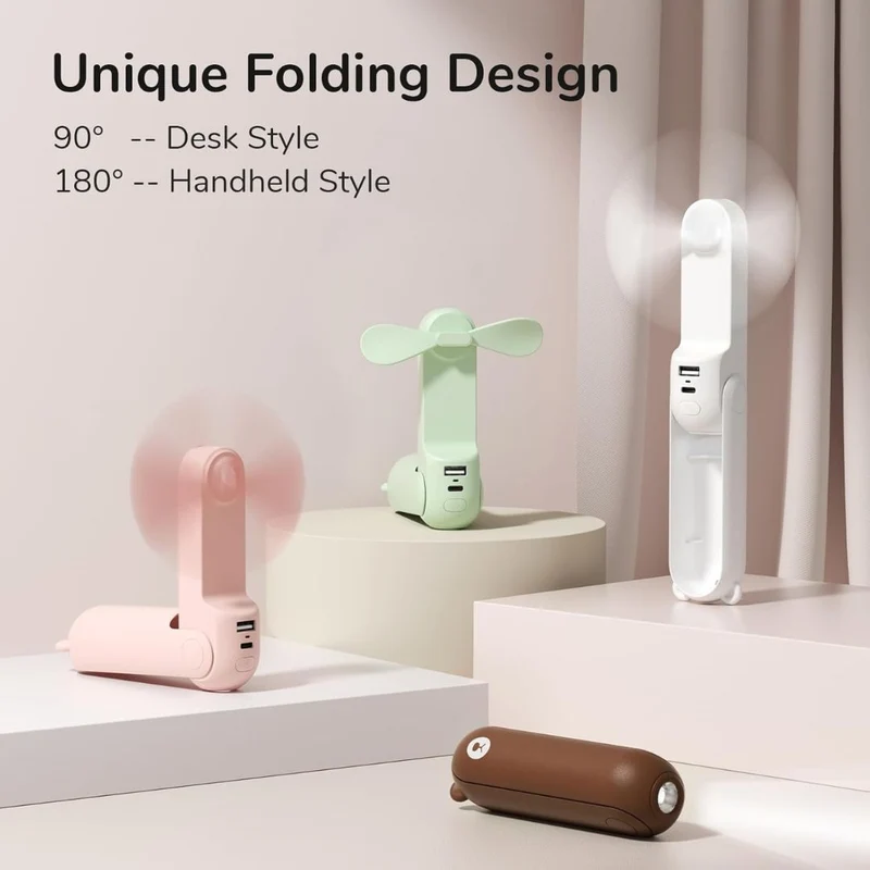 3 i 1 Håndholdt Mini Vifte | USB Oppladbar, Sammenleggbar Design & Ideell for Reise, Camping og Utendørsaktiviteter | Luvikno