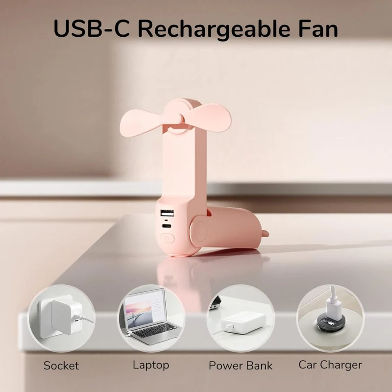 3 i 1 Håndholdt Mini Vifte | USB Oppladbar, Sammenleggbar Design & Ideell for Reise, Camping og Utendørsaktiviteter | Luvikno