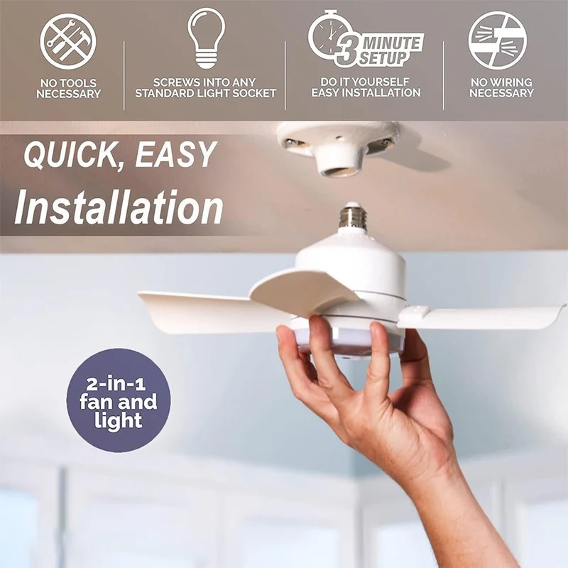 2-i-1 LED Taklampe Vifte med Fjernkontroll, E27/B22 Base | Luvikno