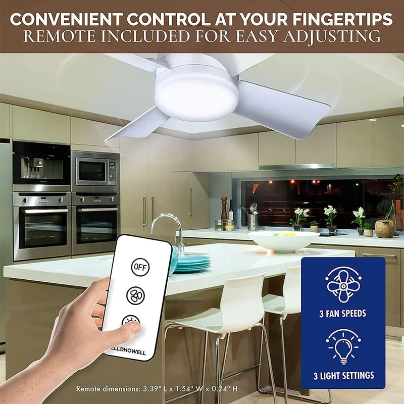2-i-1 LED Taklampe Vifte med Fjernkontroll, E27/B22 Base | Luvikno
