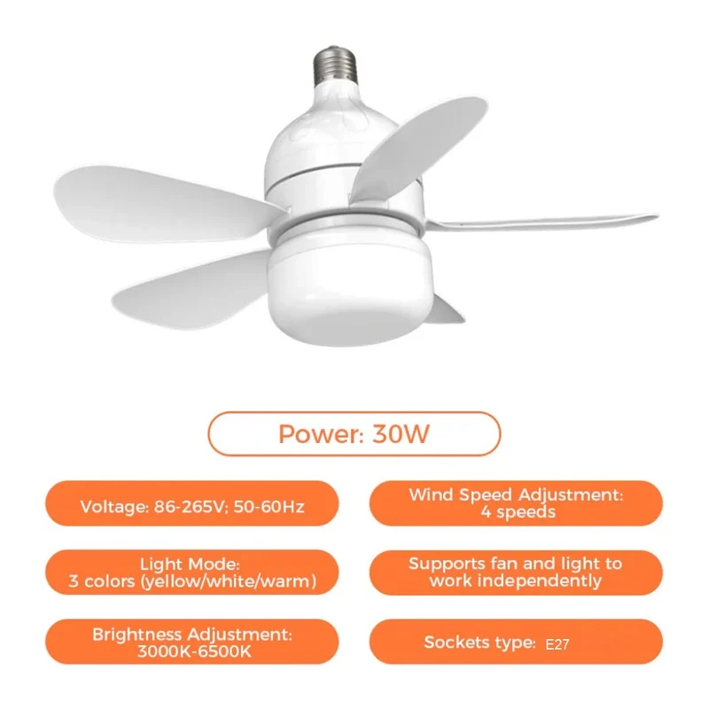 2-i-1 LED Taklampe Vifte med Fjernkontroll, E27/B22 Base | Luvikno