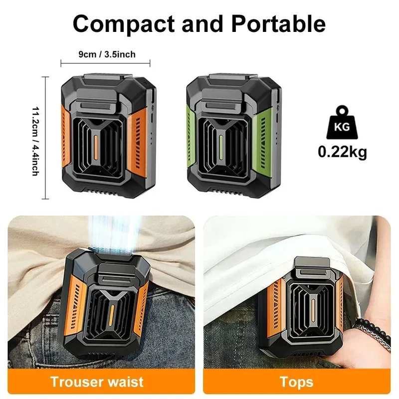 Bærbar midje klemmevifte - Mini hengende nakke- og midjevifte med powerbank og LED-lys | Luvikno