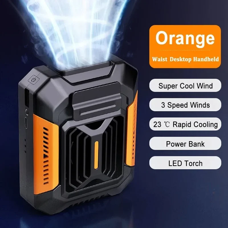 Bærbar midje klemmevifte - Mini hengende nakke- og midjevifte med powerbank og LED-lys | Luvikno