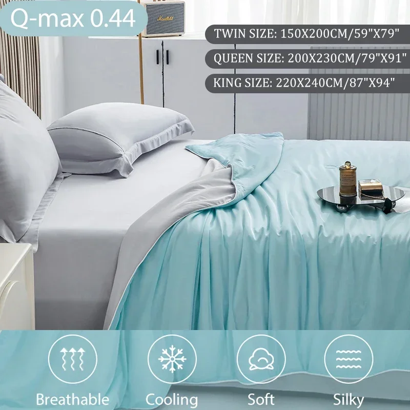 Air Condition Sommer Komforter — Ren Farge Is Silke Kjøleteppe, Lett & Glatt Twin/King Størrelse Quilt | Luvikno