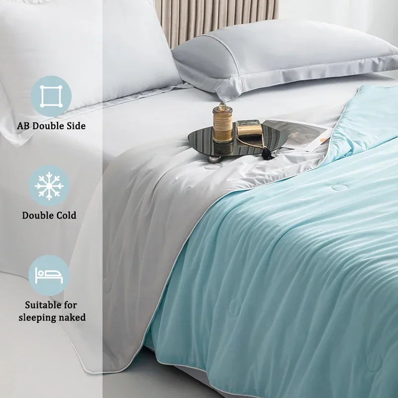 Air Condition Sommer Komforter — Ren Farge Is Silke Kjøleteppe, Lett & Glatt Twin/King Størrelse Quilt | Luvikno