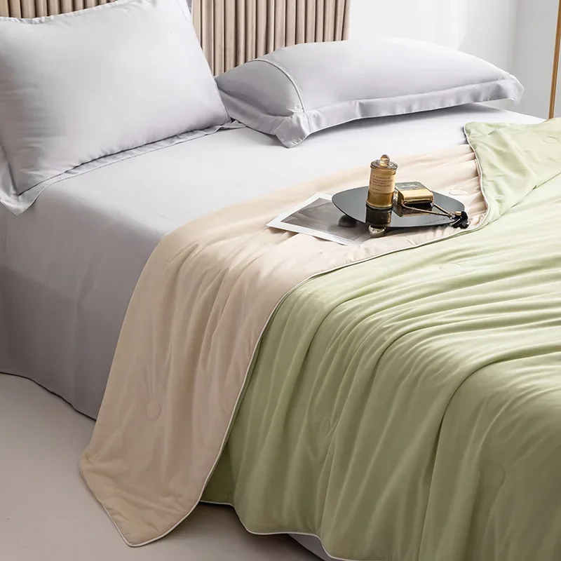 Air Condition Sommer Komforter — Ren Farge Is Silke Kjøleteppe, Lett & Glatt Twin/King Størrelse Quilt | Luvikno