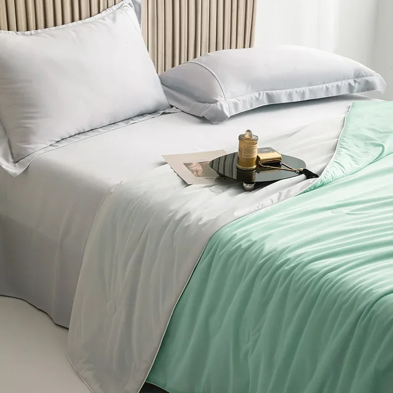 Air Condition Sommer Komforter — Ren Farge Is Silke Kjøleteppe, Lett & Glatt Twin/King Størrelse Quilt | Luvikno