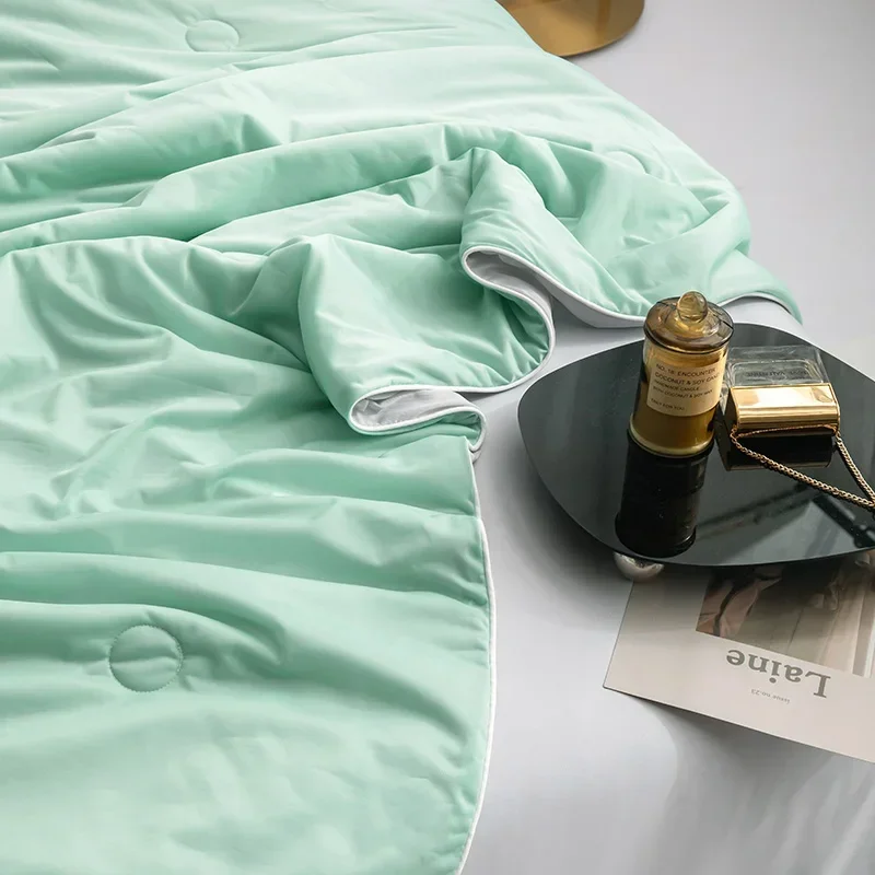 Air Condition Sommer Komforter — Ren Farge Is Silke Kjøleteppe, Lett & Glatt Twin/King Størrelse Quilt | Luvikno