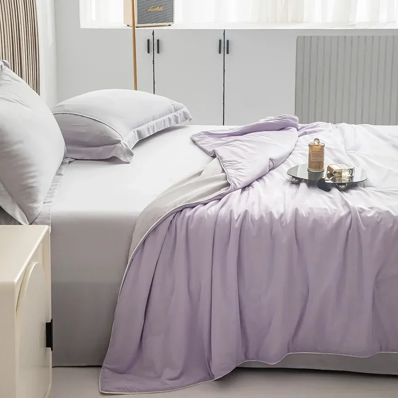Air Condition Sommer Komforter — Ren Farge Is Silke Kjøleteppe, Lett & Glatt Twin/King Størrelse Quilt | Luvikno