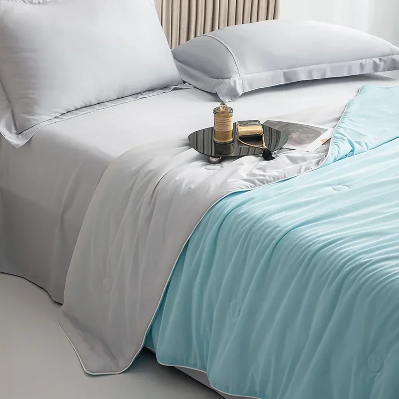 Air Condition Sommer Komforter — Ren Farge Is Silke Kjøleteppe, Lett & Glatt Twin/King Størrelse Quilt | Luvikno
