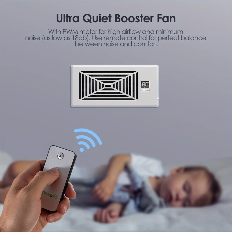 4" x 10" Smart Register Booster Fan – HVAC Byggevare med Fjernkontroll, Termostatkontroll – Stille Drift for Effektiv Oppvarming og Kjøling | Luvikno