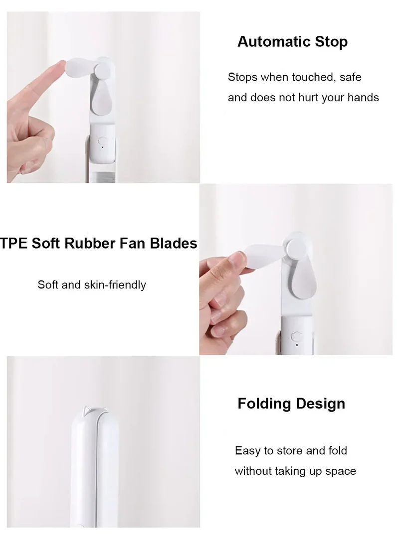 Bærbar mini håndholdt USB-vifte – Oppladbar sammenleggbar lommevifte med batteri, kjølevifte og strømbank-funksjon | Luvikno