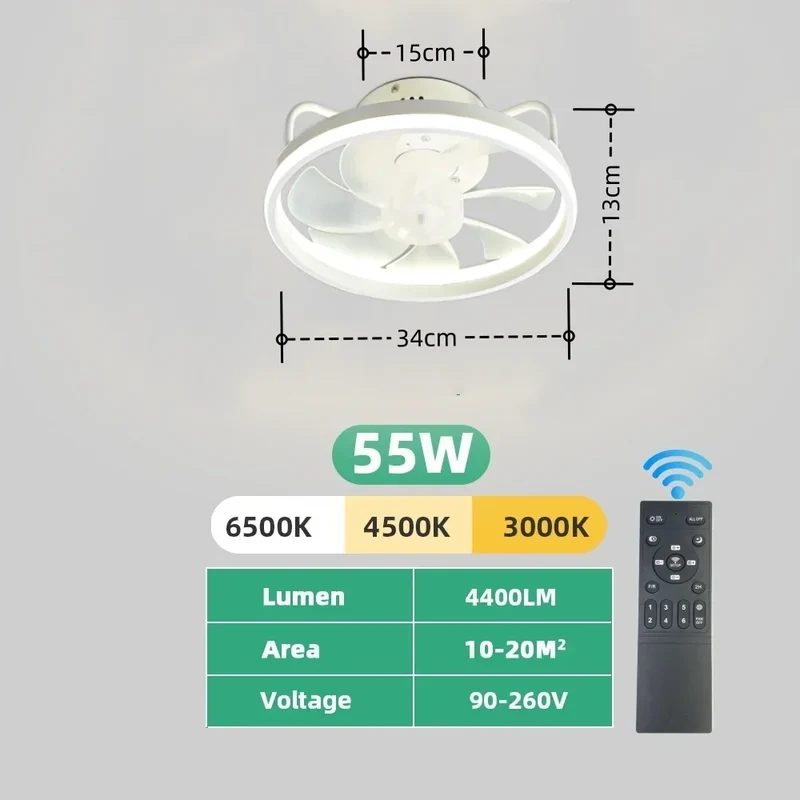 Moderne LED Taklampe Vifte med DC-motor - 6 Hastigheter, Timer, Lav Etasje Loftsvifte, Fjernkontroll Dekorativ Lys | Luvikno