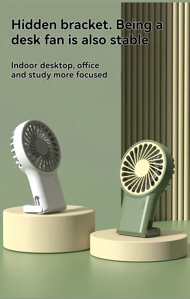 Ny sammenleggbar USB-ladbar mini-vifte | Håndholdt skrivebordsvifte med tegneserie-design og krok for utendørs, hjemme- og kontorbruk | Luvikno