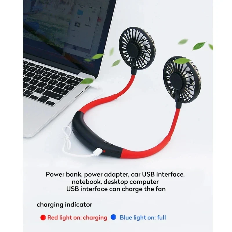 USB Portable Håndfri Nakke Vifte - Oppladbar Mini Sportsvifte, 3-Hastighets Justerbar Dobbeltvifte for Hjemmekontor & Utendørsbruk | Luvikno