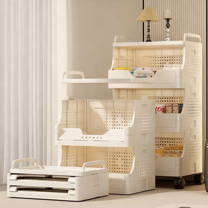 Plastic shelf cart with wheels, multi-layered