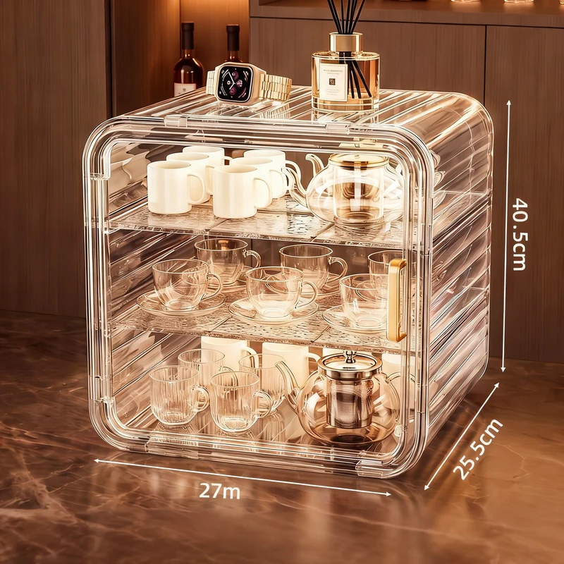 Plastic glass cabinet with doors, 2–4 tiers